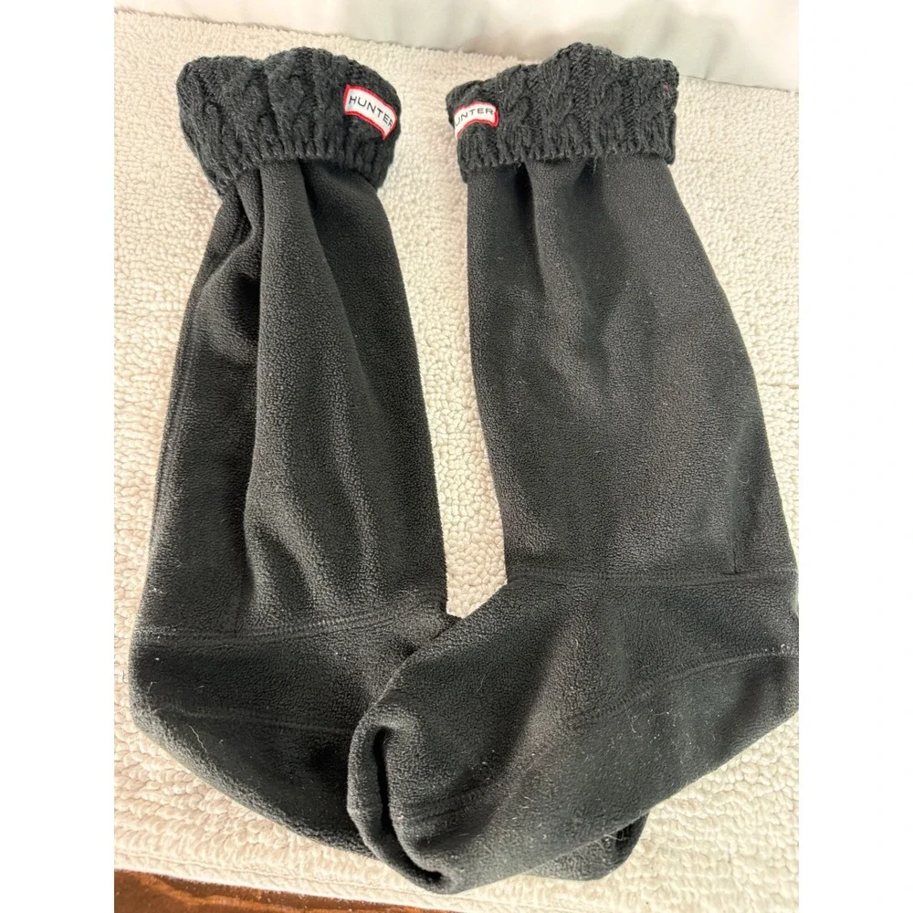 Hunter Black Cable Knit Cuff Fleece‎ Boot Socks Liners Tall Women's